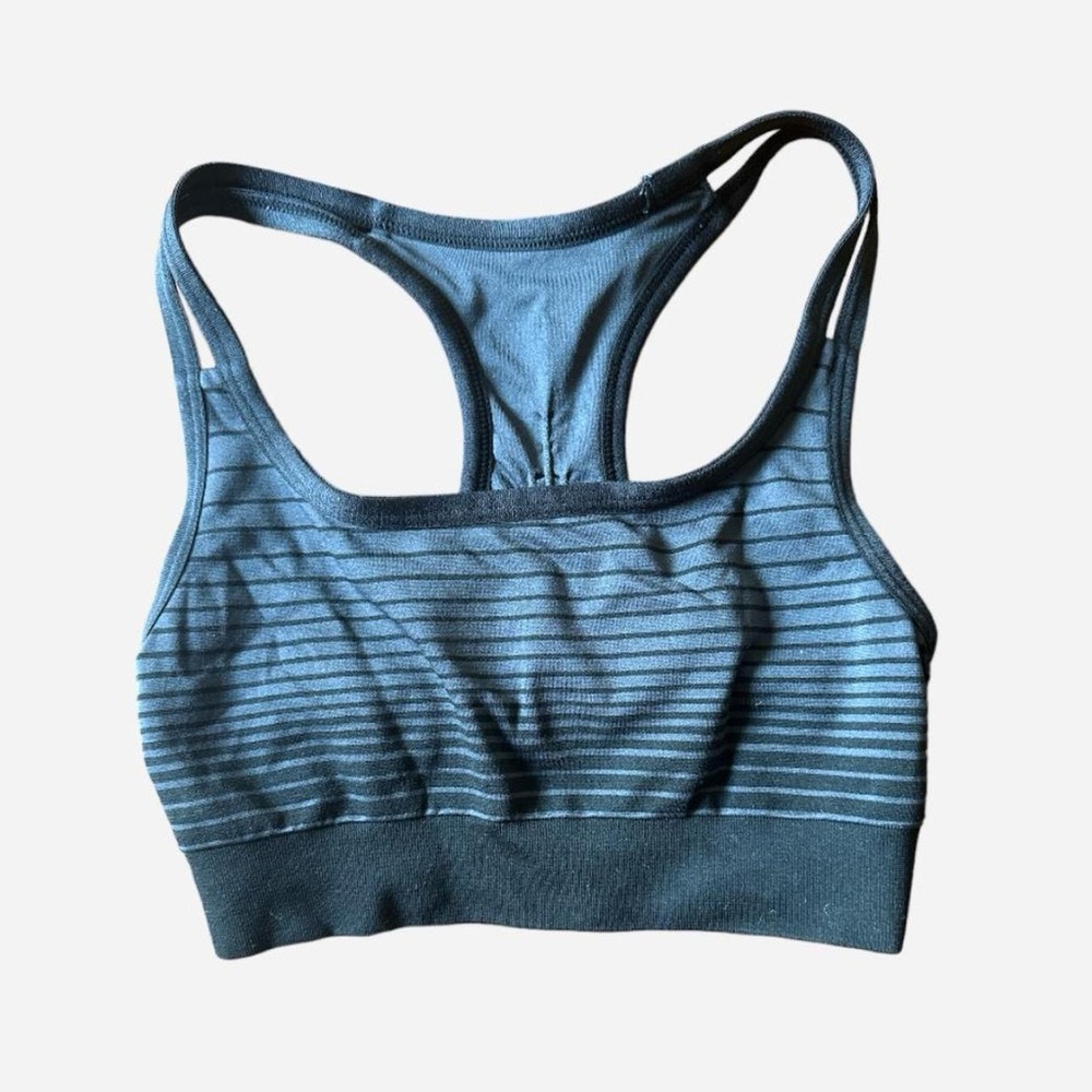 Striped black gray sports bra - fits like XS